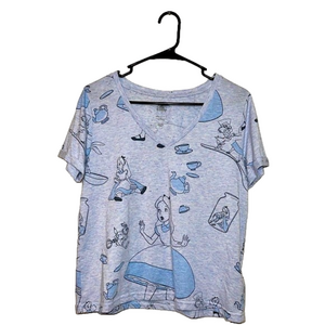 DISNEY Light Blue Spekled Alice in Wonderland V-Neck T-Shirt